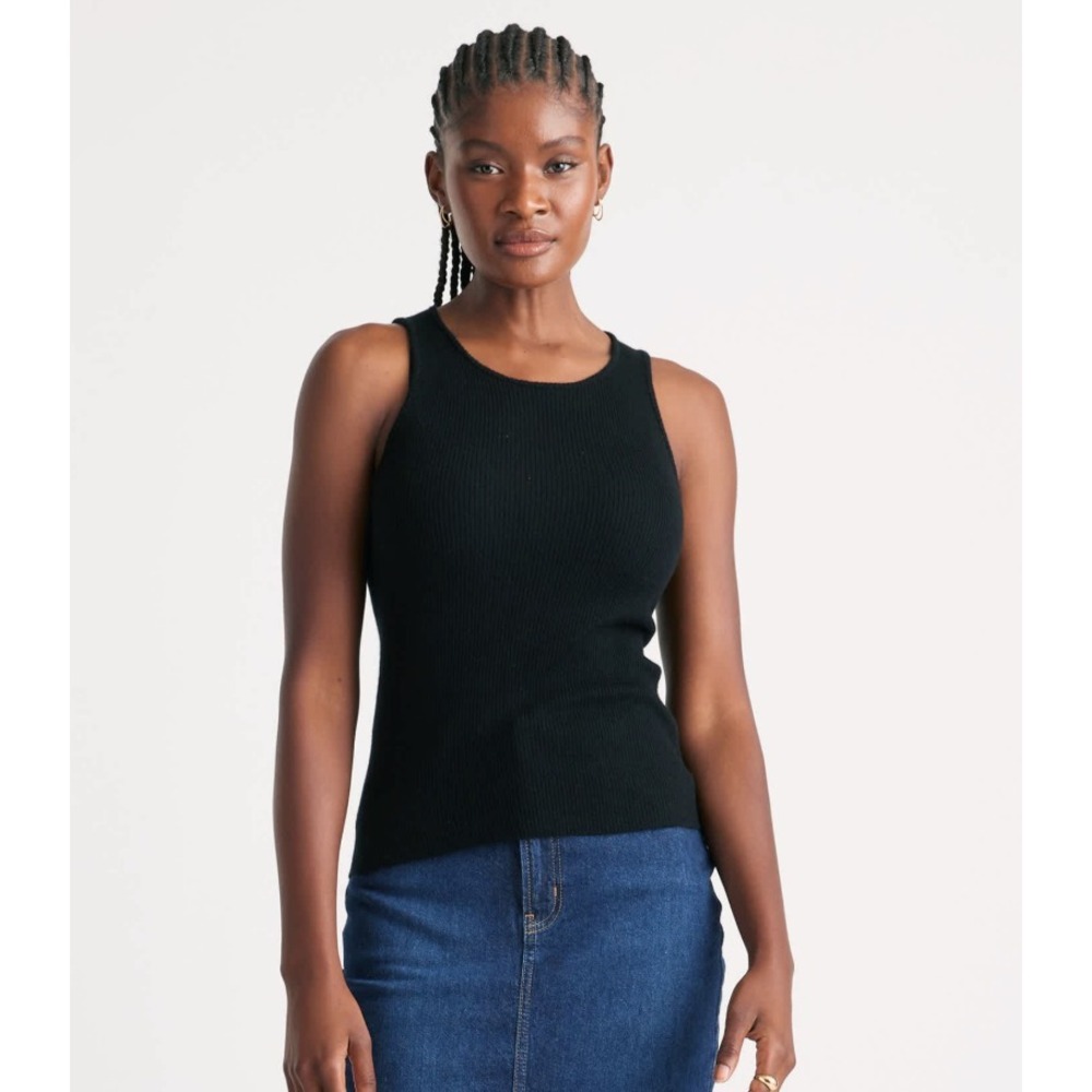 Quince Featherweight Cashmere Ribbed Tank Sleeveless Scoop Neck‎ Black Medium